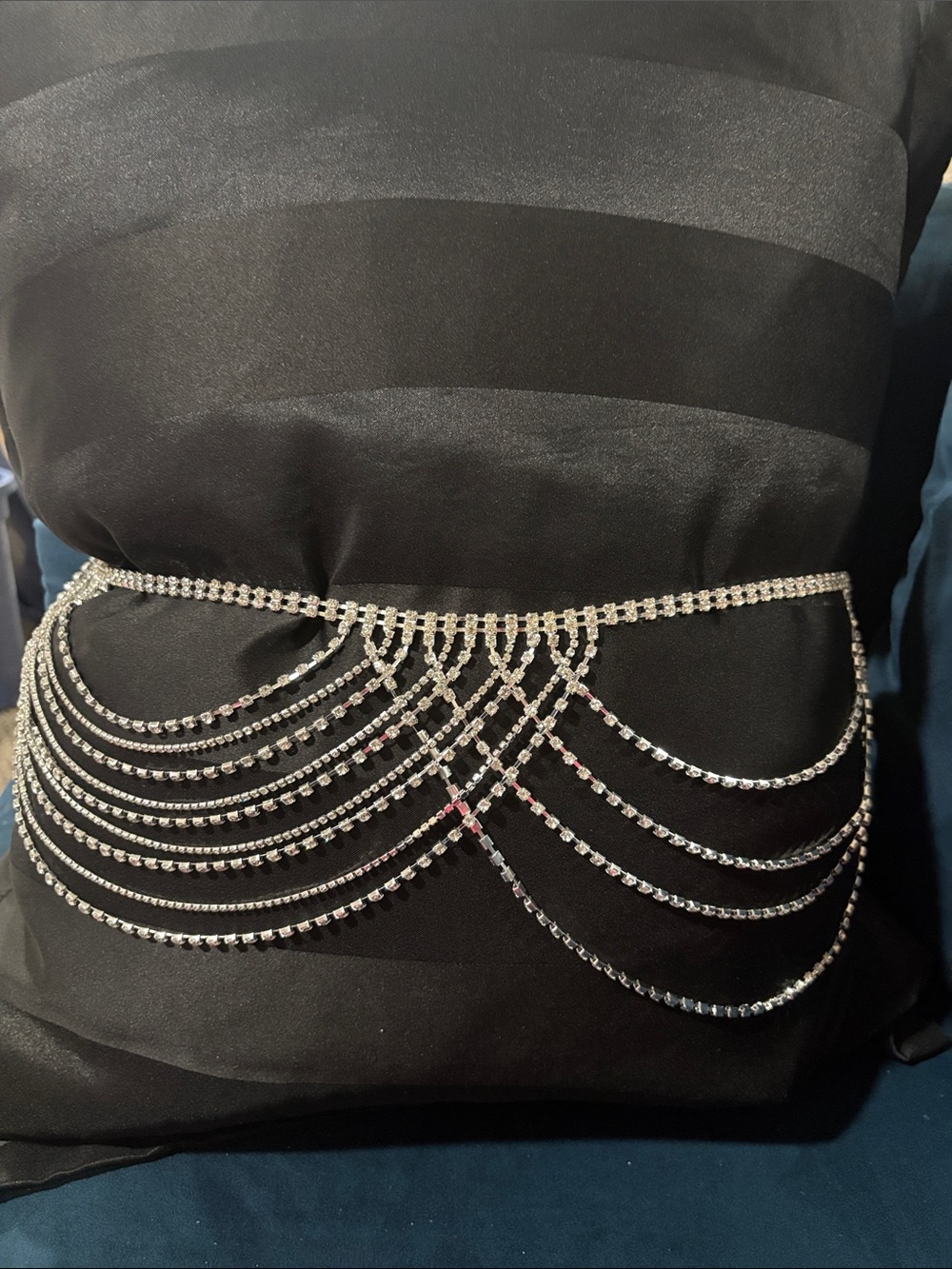 Rhinestone Draped Chain Waist body jewelry - Silver